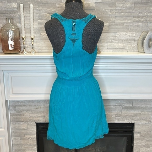 I Love H81 Sun Dress Racer Back Floral Embroidered Blue Beach Cover Up Medium - Picture 6 of 7